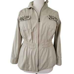 Torrid Studded Utility Jacket Khaki Tan Cinched Waist Zip Up Size 1X
